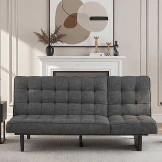 Sunvega Dark Gray Contemporary Futon Sofa with Adjustable Headrest and Biscuit Tufting