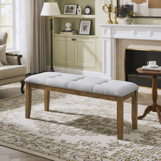 Sunvega Light Gray Fabric Upholstered Tufted Dining Bench for Two Seating