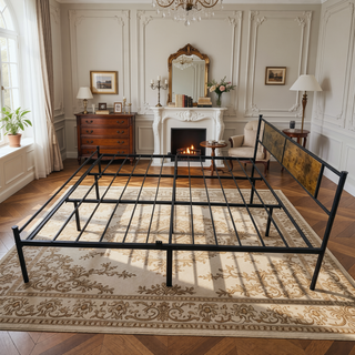 Sunvega Sturdy Queen Size Bed Frame with Wood Headboard & Footboard