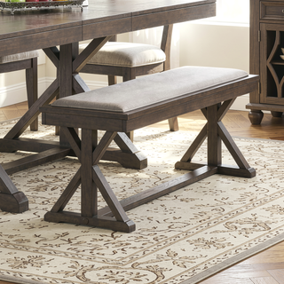Sunvega Modern Contemporary Ash Grey Solid Wood Veneer 1pc Bench with Cream Cushion Seat