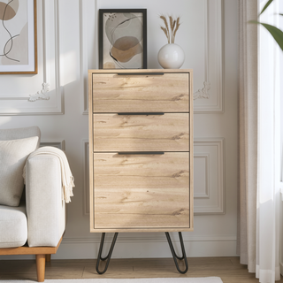 Sunvega Light Oak Dresser with Three Drawers and Hairpin Legs Superior Top