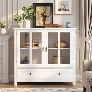 Sunvega Buffet Storage Cabinet with Single Glass Doors and Unique Bell Handle