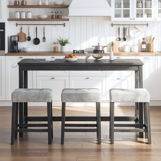 Sunvega Industrial Bar Table Set with Power Outlet and 4 Ergonomic Chairs for Living Room