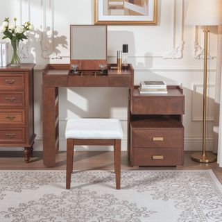 Sunvega 3-in-1 Makeup Vanity Desk with Flip-Top Mirror LED Lighting and Ample Drawers