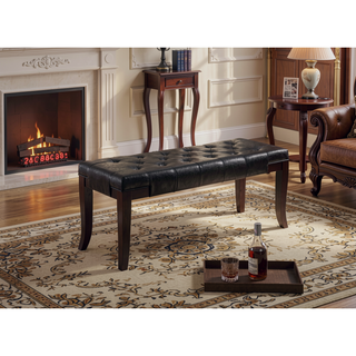 Sunvega Tufted Faux Leather Upholstered Bench with Tapered Hardwood Legs