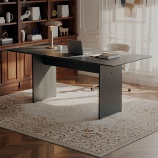 Sunvega Modern Rustic Style Dining Table with Wood-Grain Details for 6
