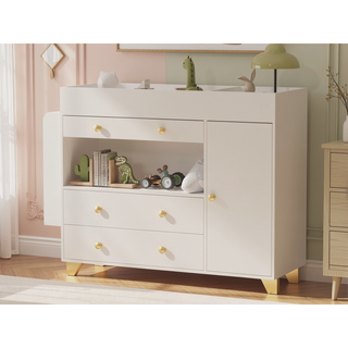 Sunvega Modern White Dresser with 3 Drawers and Wide Table Top for Bedroom