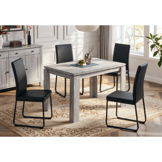 Sunvega Grey Reclaimed Wood Look Dining Table with Block Legs for Small Spaces