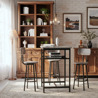 Sunvega Foldable Counter Height Bar Table Set with 2 Stools and Iron Frame