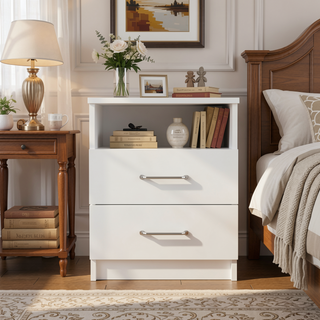 Sunvega 19.9 Inch High Nightstand with Two Drawers and Open Shelf