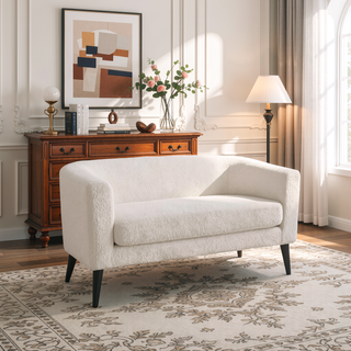 Sunvega Modern 51 Inch Textured White Polyester Loveseat with Black Rubberwood Legs