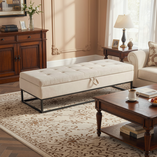 Sunvega 58.6" Contemporary Velvet Storage Bench with Button Tufted Top for Bedroom