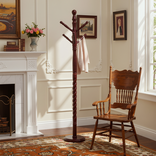Sunvega 71.5 Inches Tall Cherry Wood Twist Tree Shape Coat Rack with Hooks