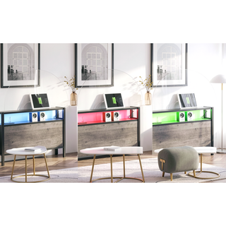 Sunvega Queen Bed Frame with Storage Headboard Charging Station and Smart LED Lights