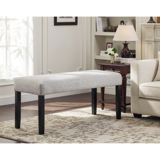 Sunvega Light Gray Upholstered Bench with Tufted Seat and Dark Finish Legs