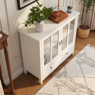 Sunvega Buffet Storage Cabinet with Single Glass Doors and Unique Bell Handle