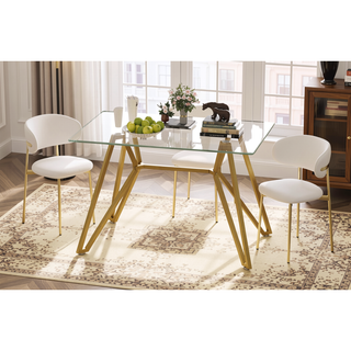 Sunvega Modern Glass Dining Table with Metal Legs for Kitchen Living Room Office