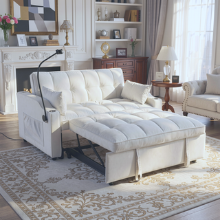 Sunvega Modern Velvet Loveseat Futon Sofa with Pullout Bed Adjustable Reclining Backrest