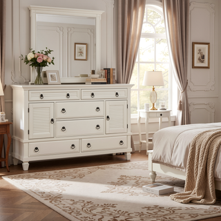 Sunvega Solid Pine Wood Dresser with 2 Cabinet and 6 Spacious Drawers