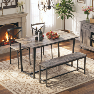 Sunvega Industrial Style Four-Piece Dining Table and Chair Set with Backrest
