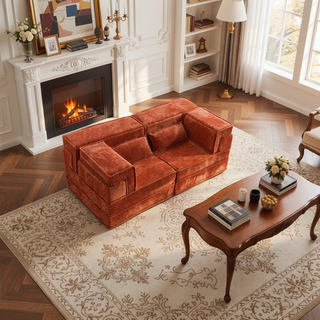Sunvega Convertible Modular Sectional Mahjong Sofa Bed with Ottoman in Circle Fleece Fabric