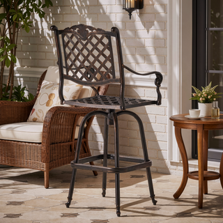 Sunvega Traditional Swivel Aluminum Bar Stool with Diamond Lattice Design