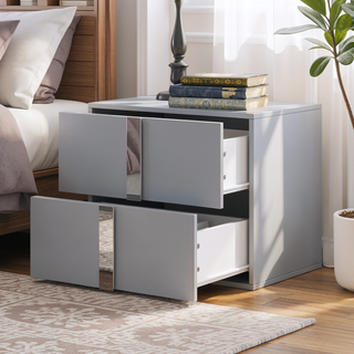 Sunvega Elegant Gray Nightstand with 2 Drawers and Metal Foot for Bedroom