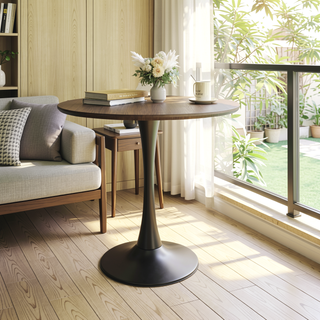 Sunvega Black Round Tulip Dining Table with MDF Top for Kitchen Living Room Office