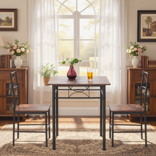 Sunvega Retro Brown Dining Table Set with Ergonomic Chairs for Kitchen and Restaurant