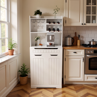 Sunvega Modern Farmhouse White Buffet Cabinet with Hutch for Kitchen Storage and Dining Room