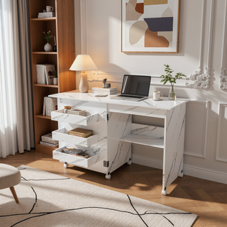 Sunvega 4-in-1 Folding Sewing Table with Lockable Wheels and Shelves for Crafting