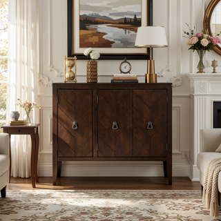 Sunvega Adjustable Shelf Storage Sideboard with Retro Metal Handles and Pinewood Legs
