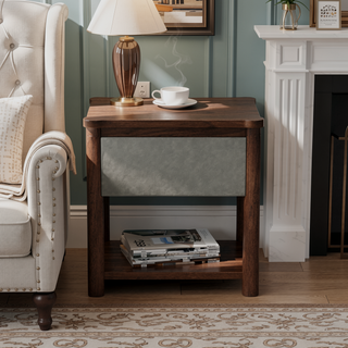 Sunvega Modern Farmhouse Nightstand with Drawer and Open Shelf for Bedroom or Living Room