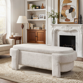 Sunvega Large Linen Upholstered Storage Bench with Foam Seat for Living Room