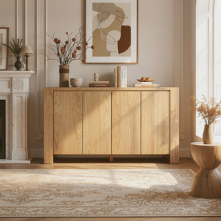 Sunvega Retro Wood Sideboard Buffet Cabinet with Distressed Finish and Adjustable Shelves