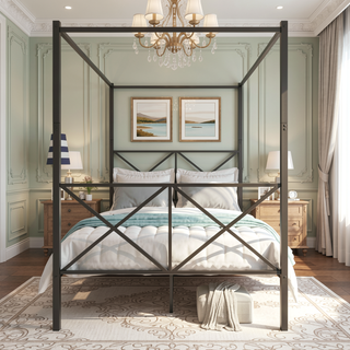 Sunvega Sturdy Full Metal Platform Bed Frame with X Shaped Support and Storage