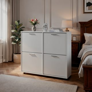 Sunvega Modern Tilt-Out Shoe Storage Cabinet with Scratch-Resistant White Finish