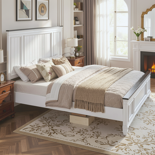 Sunvega Modern Farmhouse King Bedroom Set with Dresser Mirror and Two Nightstands