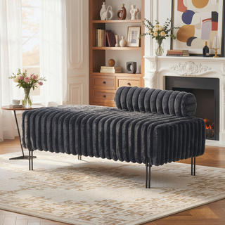 Sunvega Upholstered Adjustable Back Mini Loveseat Sofa Bench with Metal Legs