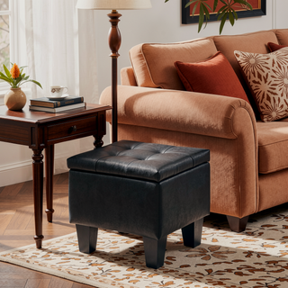 Sunvega Large Storage Ottoman Bench with Tufted Linen Design for Living Room