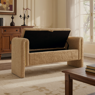 Sunvega Modern Teddy Upholstered Storage Bench with Arms for Living Room Bedroom