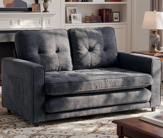 Sunvega Velvet Linen Convertible Sofa Bed with Storage for Small Spaces