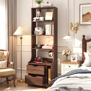 Sunvega Bedroom Nightstand with 2 Drawers and 4-Tier Open Shelving for Storage