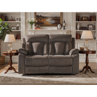 Sunvega Reclining Transitional Microfiber Fabric Loveseat with Lumbar Support