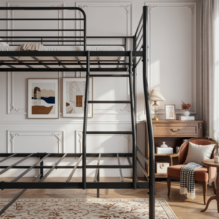 Sunvega Heavy Duty Twin Over Full Metal Bunk Bed with Enhanced Guardrail and Inclined Ladder