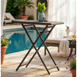 Sunvega Folding Outdoor Bar Table with Powder-Coated Iron Frame and Wicker