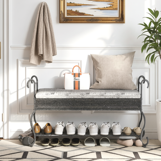 Sunvega Upholstered Entryway Bench with Open Undershelf for Shoe Storage
