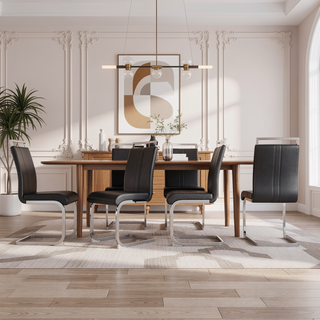 Sunvega Modern Faux Leather High Back Dining Chairs with C-Shaped Metal Legs Set of 4