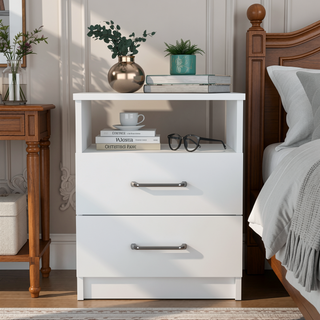 Sunvega 19.9 Inch High Nightstand with Two Drawers and Open Shelf