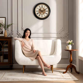 Sunvega Modern 51 Inch Textured White Polyester Loveseat with Black Rubberwood Legs